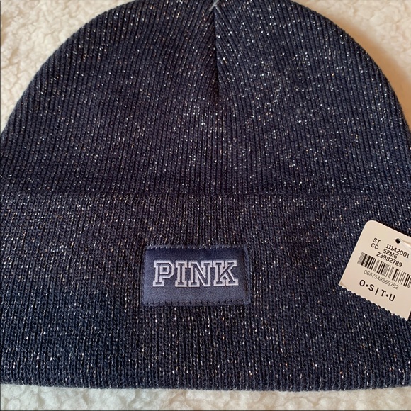 🔥VS PINK Sparkle Shimmer Beanie Hat Blue Jay - Picture 5 of 7